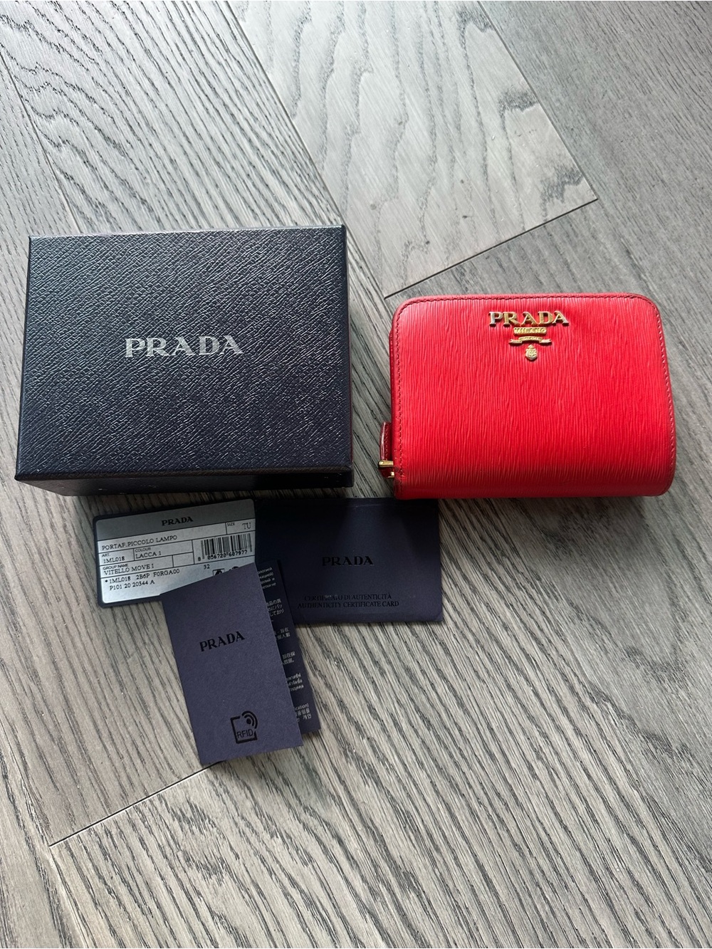Prada Small Red Saffiano Wallet with Gold Hardware
